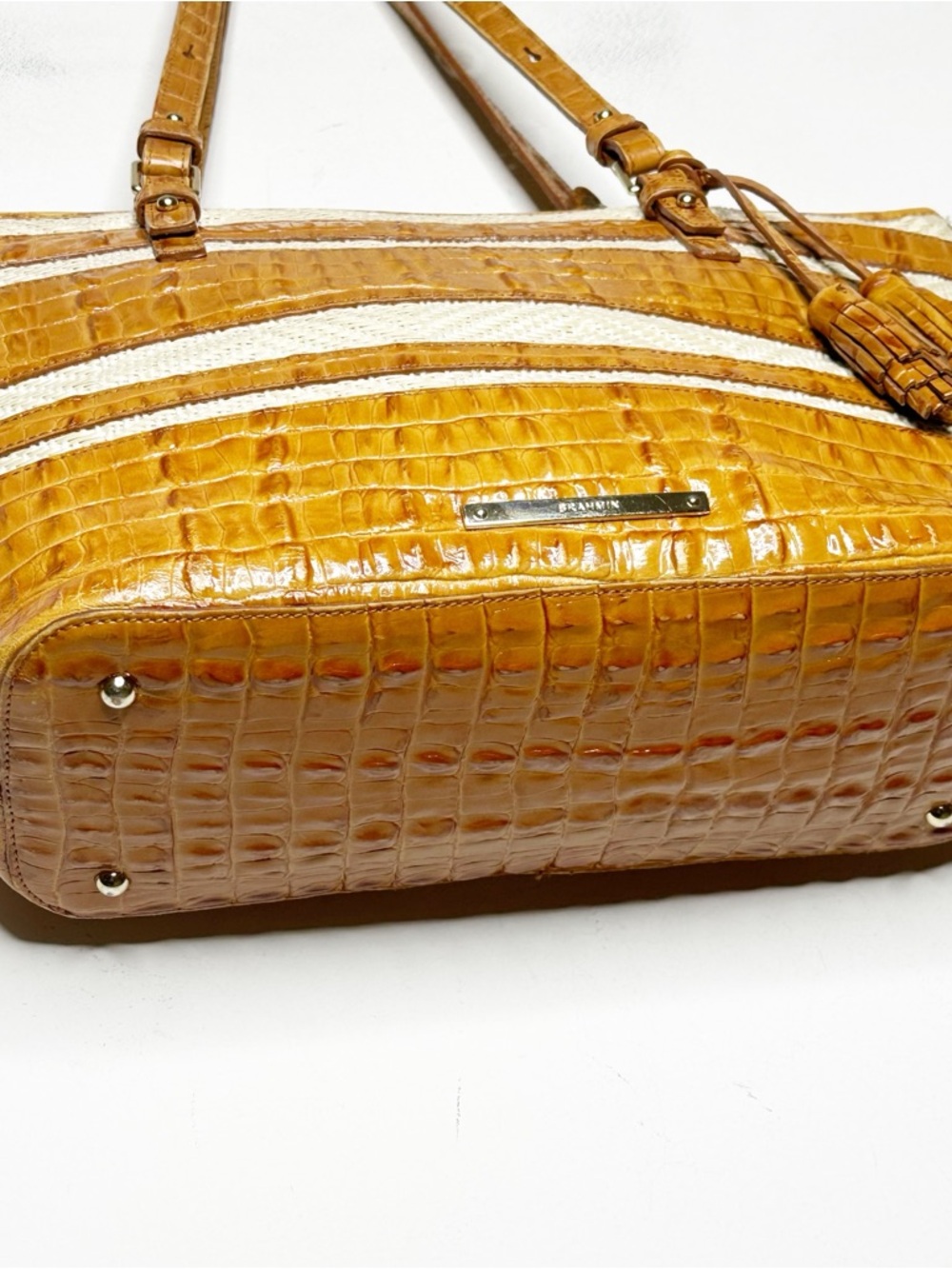 Brahmin Medium Asher Whiskey Raffia Tote - Picture 4 of 14